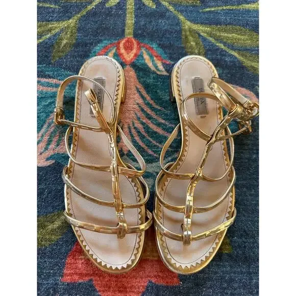 Authentic PRADA Gold Gladiator Strap Sandals Size 37.5 *READ DESCRIPTION* - Picture 3 of 12